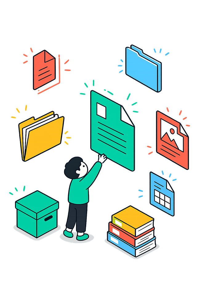 Person reaching for organised documents floating around them